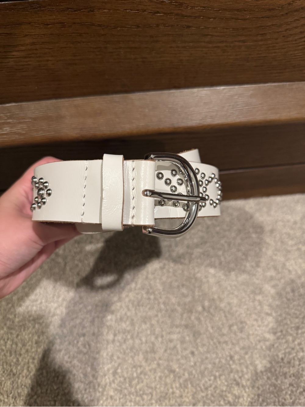 White Studded Women's Belt with Silver Buckle